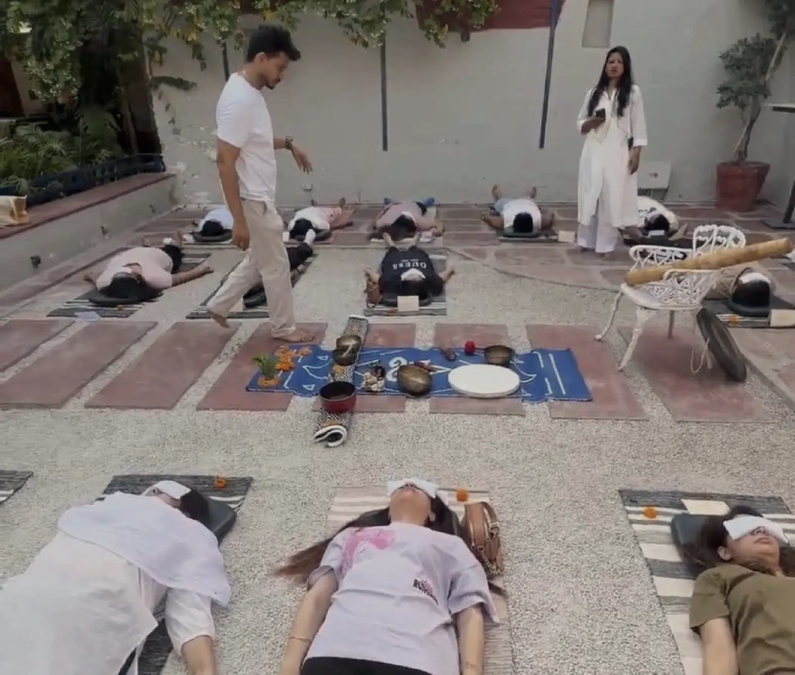 Yatri resting in shavasana during an earlier Antar Yatra circle